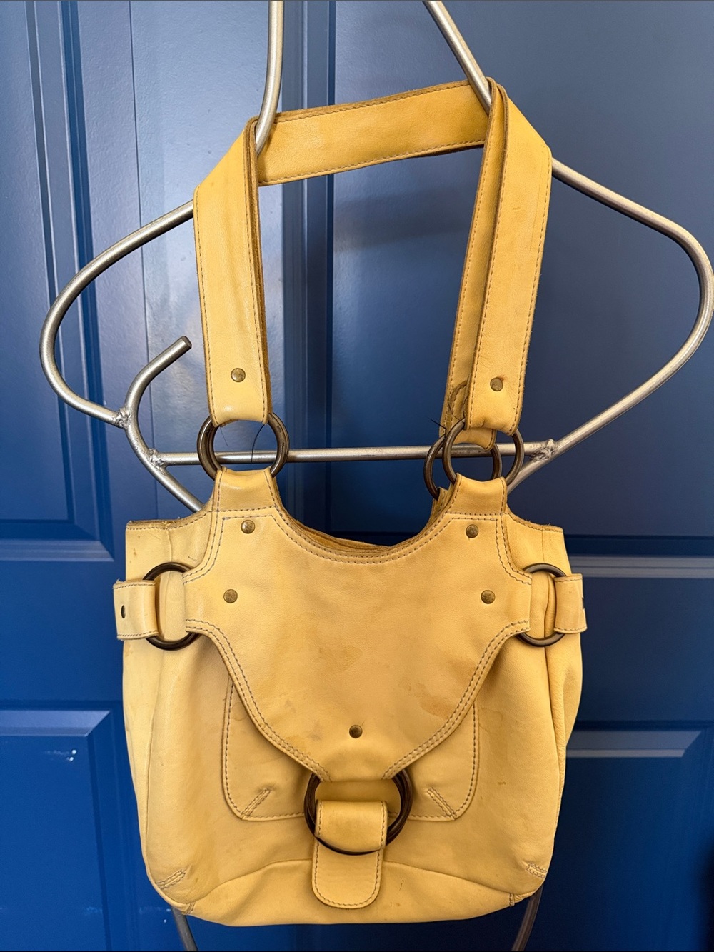 Free People Mustard Yellow Leather Shoulder Bag with Ring Hardware